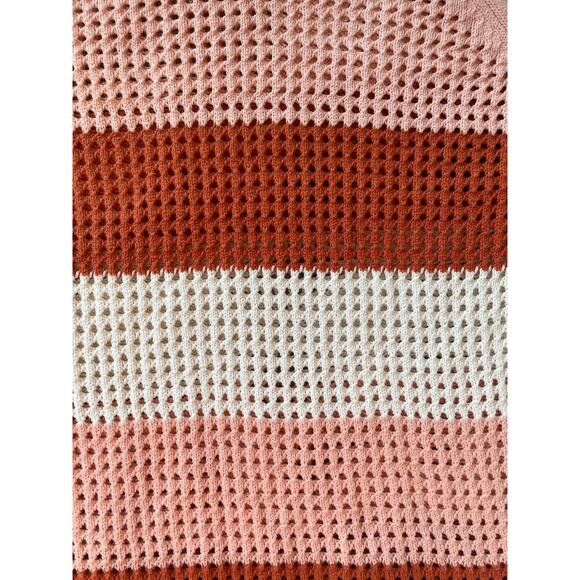 VICI Womens Large Sweater Open Knit Short Sleeve Style #WT709S Pink White Stripe - Picture 4 of 8